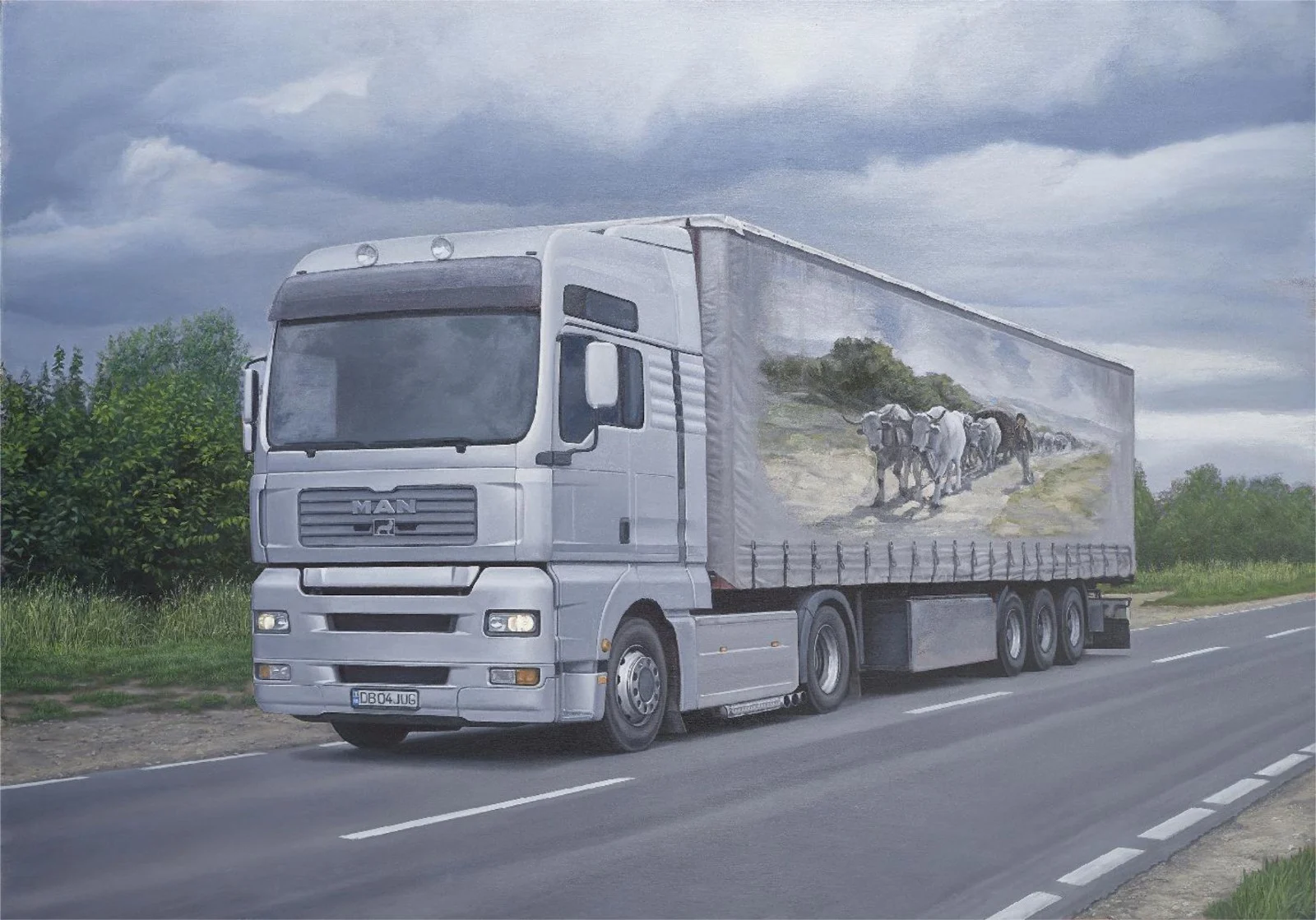 Truck with Oxen 04, 2012. Painting on canvas, 140 × 200 cm.