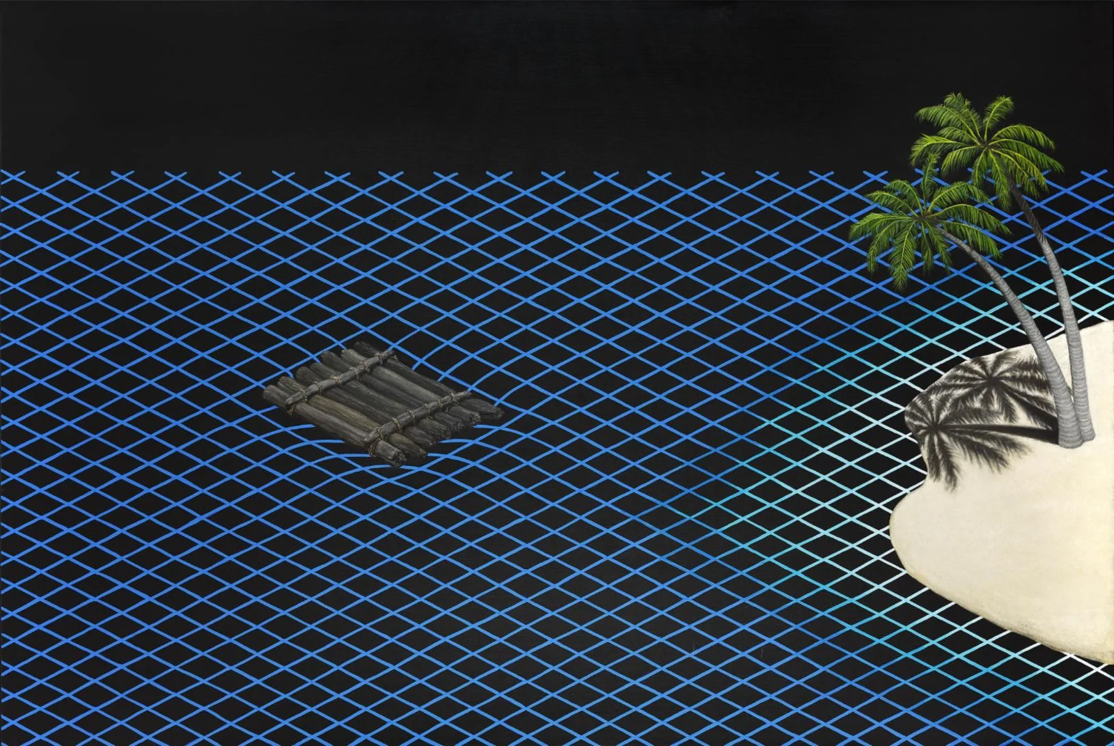 Raft, 2019. Painting on canvas, 140 × 210 cm.
