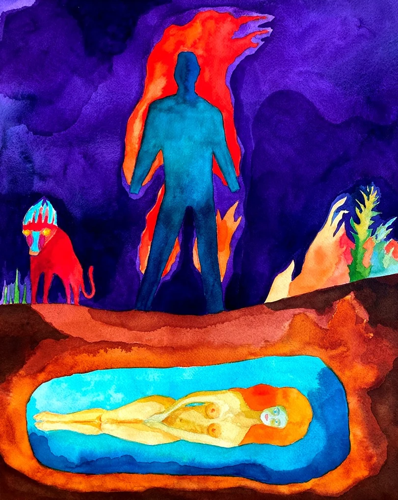 Burning man, 2021. Aquarelle sur papier, 41 × 51 cm.